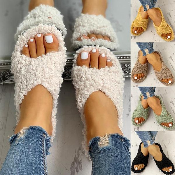 

puimentiua 2020 women sandals girls cute home shoes cotton short plush flat sandals casual shoes indoor outdoor flip flops, Black