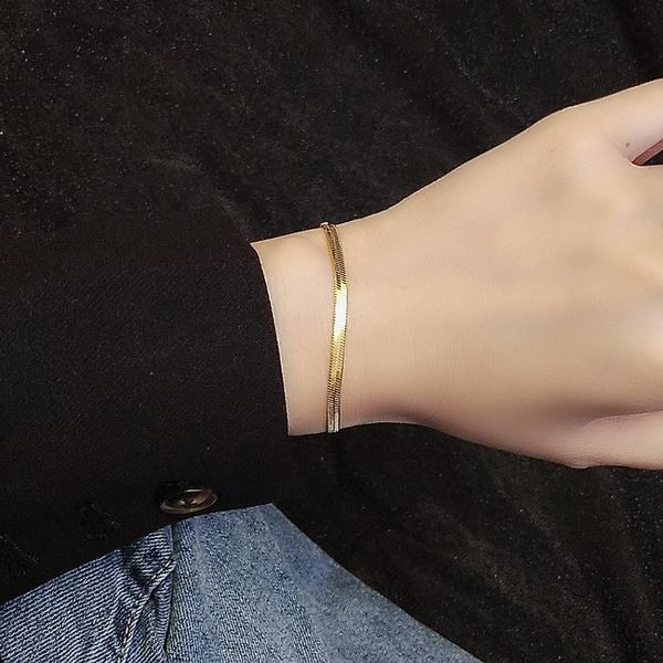 

gold plated stainless steel snake chain bracelets for women accessories, simple woman bracelet on hand fashion jewellery, Black