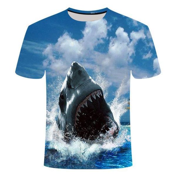 

fishing casuall style digital fish o -neck t -shirt great white shark sandbeach 3d print shirts comics graphic oversized men clothing