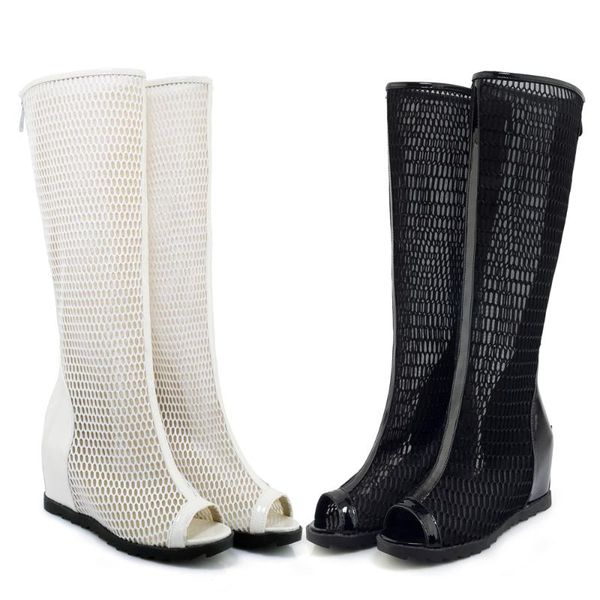 

boots big size 34-43 2021 spring & autumn fasion women solid mesh increase within knee-high riding 2 colors, Black