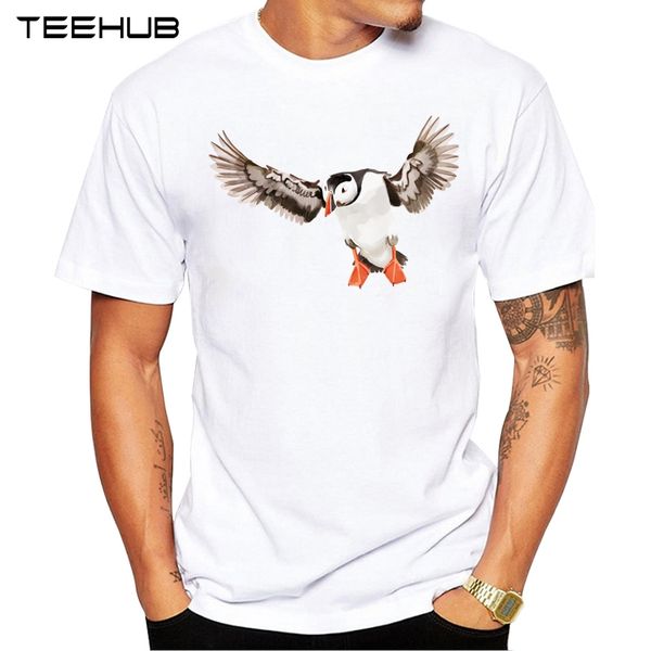 

new arrivals 2019 teehub cool design men's fashion flying puffin printed t-shirt short sleeve o-neck hipster tee