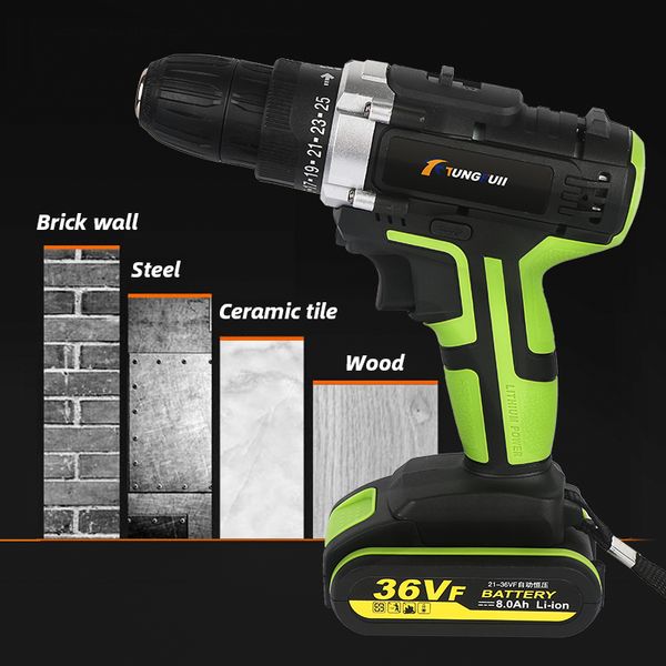 

48vf 36vf electric drill cordless screwdriver lithium battery led light mini diy wireless power driver 2-speed power tools