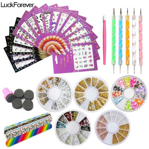 

nail art tools set dotting pen decal nail sticker manicure file 3d rhinestones decoration polish stamp sponge diy kit