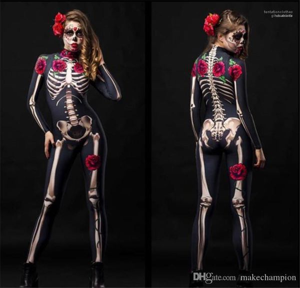 

длинные рукава полное партия stagewear роза череп косплей кэтсьют комбенизоны костюмы хэллоуин страшные комбинезон реквизит, Black