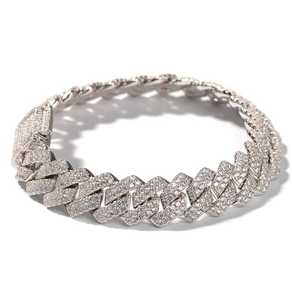 

13mm Straight Edge Cuban Link Chain Bracelet Gold Silver Iced Out Cubic Zirconia HipHop Men Jewelry Box Clasp Drop Shipping
