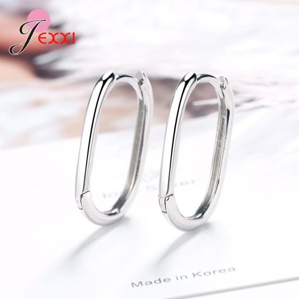 

new simple geometric rectangular lock buckle 925 sterling silver oval hoop earrings for women party punk jewelry, Golden;silver