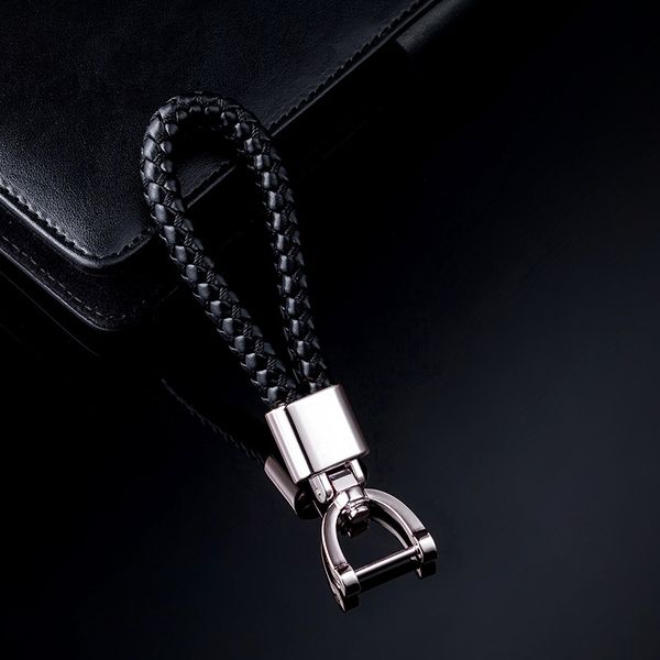 

pu leather car keychain metal car key holder hand woven key ring accessories for all brand gifts for boy friend, Silver