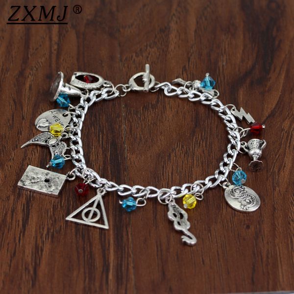 

zxmj harried hogwarts bracelet deathly hallows ravenclaw eagle magic hat always slytherin snake bracelets jewelry gift, Black