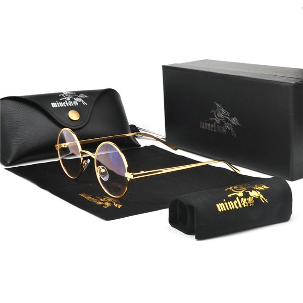 

MINCL punk Round Transparent Sunglasses Men Women Anti-UV Metal Frame Retro Sun Glasses Mirror UV400 With box NX