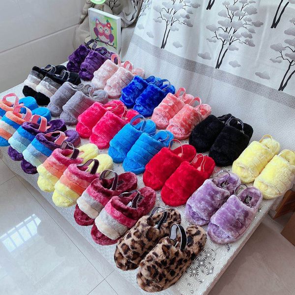 

with box woman wool slippers shoe sandals real leather slippers fashion scuffs slippers casual shoes for women u1991, Black