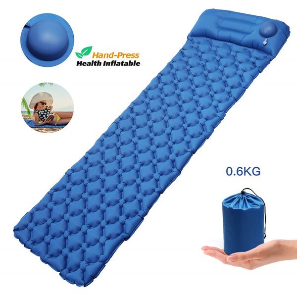 

outdoor pads built-in pump camping sleeping pad, inflatable mat with pillow waterproof compact ultralight hiking pad air mattress