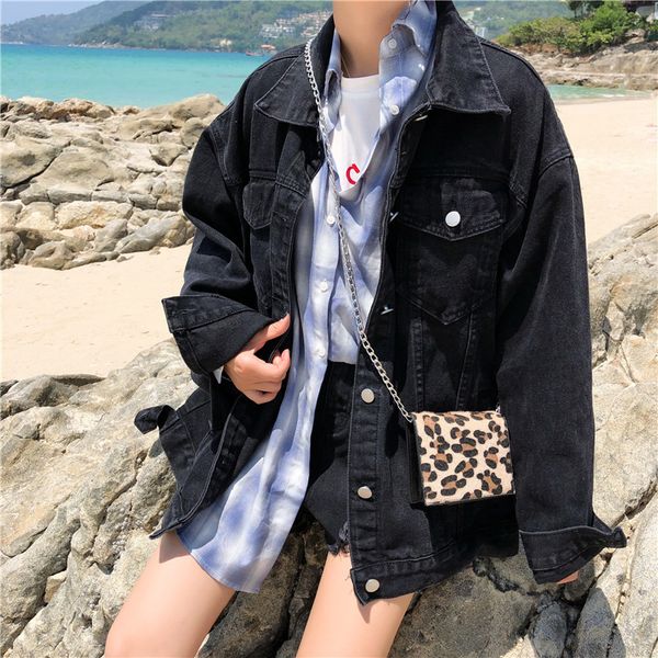 

denim jacket women coats and jackets harajuku clothes womens black coat japanese high fashion streetwear students vintage loose, Black;brown