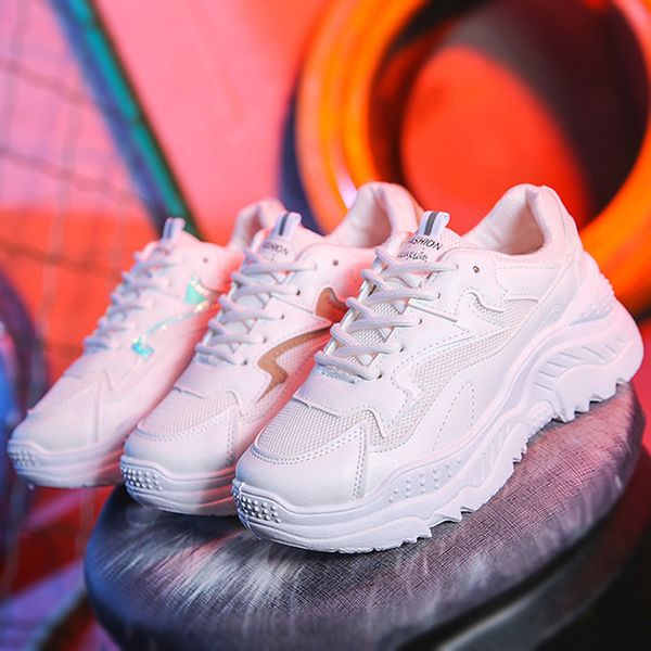 

new white sneakers women shoes ulzzang chunky sneakers platform vulcanize shoes woman tenis feminino breathable mesh dad shoes, Black