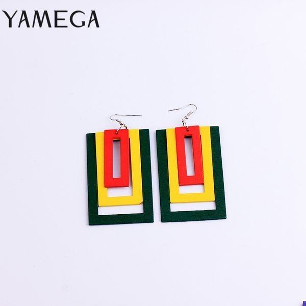 

dangle & chandelier yamega square natural wooden multilayer earrings long muticolor africa drop for women lady girls, Silver
