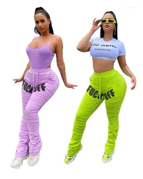 

pants for women casual summer thin trousers letter printed stacked sweatpants fashion fluorescent color micro flare, Black;white
