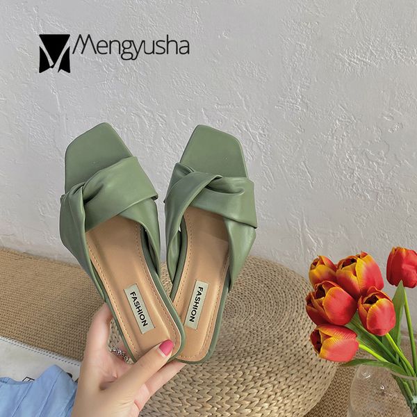 

celebrities square toe cross-tied bowknot flip flops femme open toe flats sandals vintage leisure anti-skid sandalias mujer 2020, Black