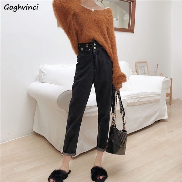 

high waist vintage new jeans women 2020 summer autumn retro design harem trousers for womens rivets denim solid harajuku street, Blue