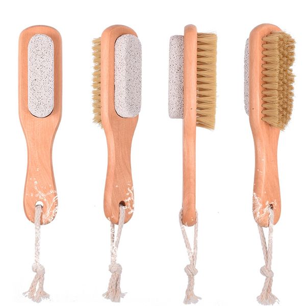 

2 in 1 sided natural bristles brush scrubber wooden spa shower brush bath body massage brushes back easy clean brushes foot files dbc bh3874
