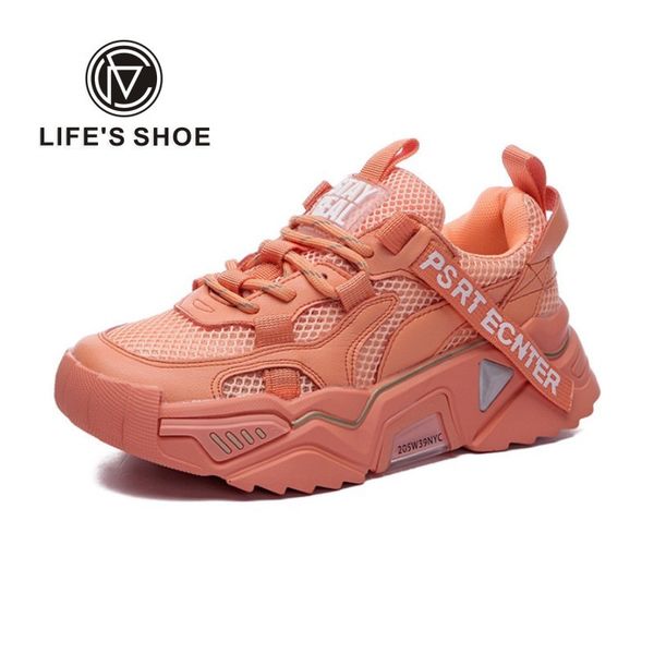 

2020 fashion women mesh breathable chunky shoes genuine leather women's platform sneakers ladies trainers footwear 3 colour, Black