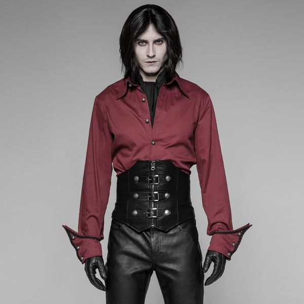 

punkrave men's punk rough waist pu girdle personality handsomer exquisite buckle loop self-cultivation corset, Black;brown