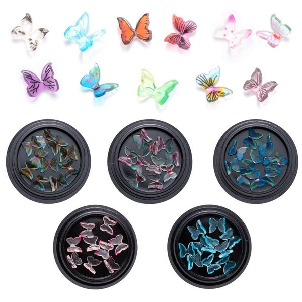 

10pc/box 3d butterfly resin nail sequin decoration sparkly stereoscopic diy manicure nails art alloy accessories, Silver;gold