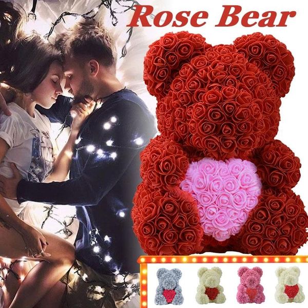 

pe lovely artificial rose bear dolls heart-shaped toy romantic rose bear