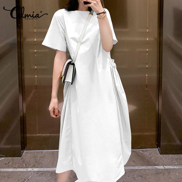 

party dresses celmia plus size summer shirt dress women 2021 fashion casual short sleeve pockets midi ladies elegant vestidos femininas, White;black