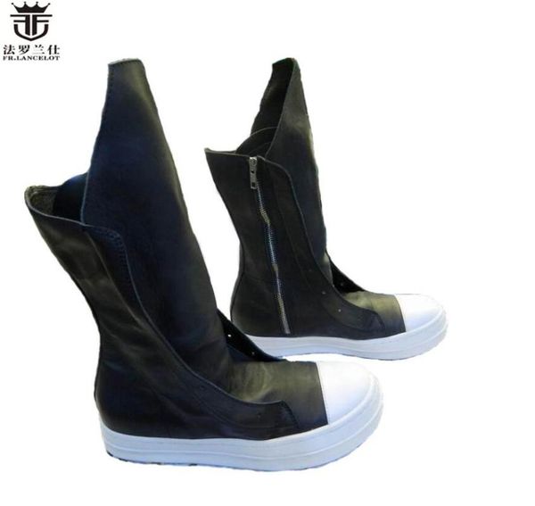 

fr.lancelot british trend pointed toe men boots high-men leather boots england stylist male, Black