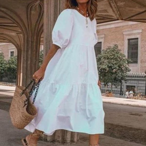 

ladies plus size long dress vintage oversized vestidos mujer summer loose maxi dress women casua beach boho dress streetwear, White