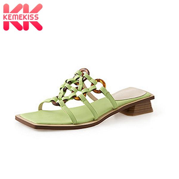 

kemekiss new arrival women sandals shoes fashion square low heels slippers modern button solid color shoes women size 34-39, Black