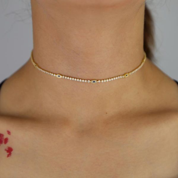 

tiny cz paved min tennis chain choker necklace with gold color plated women lady fashion wedding neckalce jewelry gift, Silver