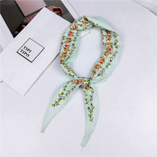 

small triangle satin scarf head neck scarves foulard femme bandana elegant women hair tie ribbon wrap handkerchief sjaal schal, Blue;gray