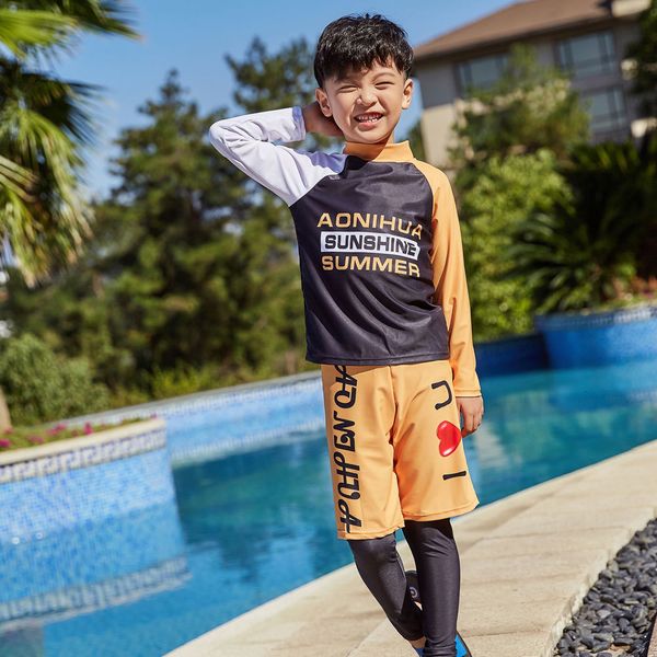 

boys two piece rash guard swimsuits toddler kids big boys long sleeve bathing suit swimwear sets swim shirt trunks cap sunsuit