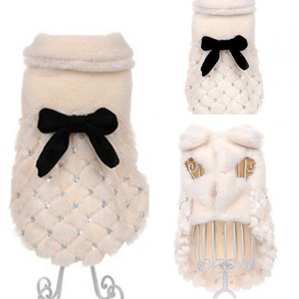 

animal white bowknot plush furry charms dog clothes inlaid crystal puppy cat apparels cute chien vests pet supplies winter 22 9hy c2