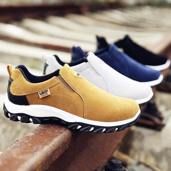 

slip-on hiking shoe casual solid sneakers men shoes flock pu comfortable outdoor shoes men sneakers plus size zapatillas hombre, Black