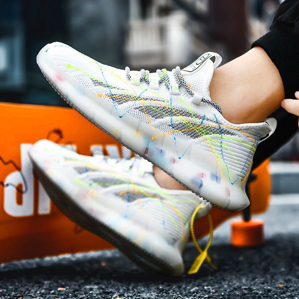 

fashion brand mens casual shoes luminous sports trend running shoes autumn comfortable and breathable men's zapatos hombre, Black
