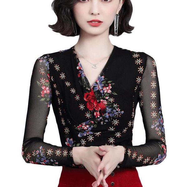 

long sleeve fashion print korean lace blouse women shirts plus size stretch slim women casual blouses blusas mujer, White