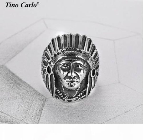 

mens jewelry stainless steel indian chief head rings vintage tribal leader punk band ring hip hop motorcycle ring size7-15, Silver