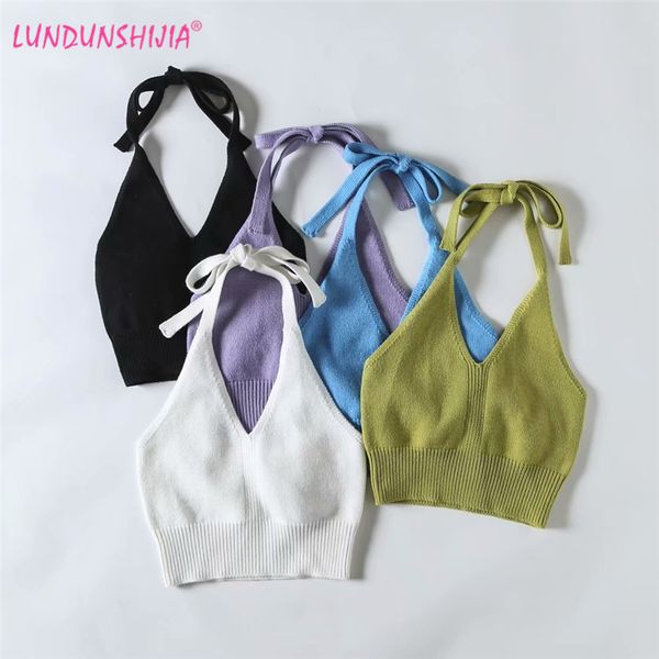 

women's tanks & camis lundunshijia 2021 summer women camisole solid knitting halter tank fashion v-neck short style, White