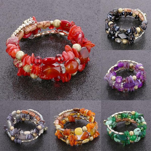 

multi-layer geometric irregular stone glass round beads bracelet bangle for women colorful fashion party boho large bracelet ins, Golden;silver