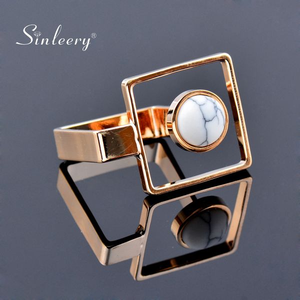 

sinleery unique hollow square size wedding rings yellow gold color rings for women fashion jewelry jz598 ssh, Golden;silver