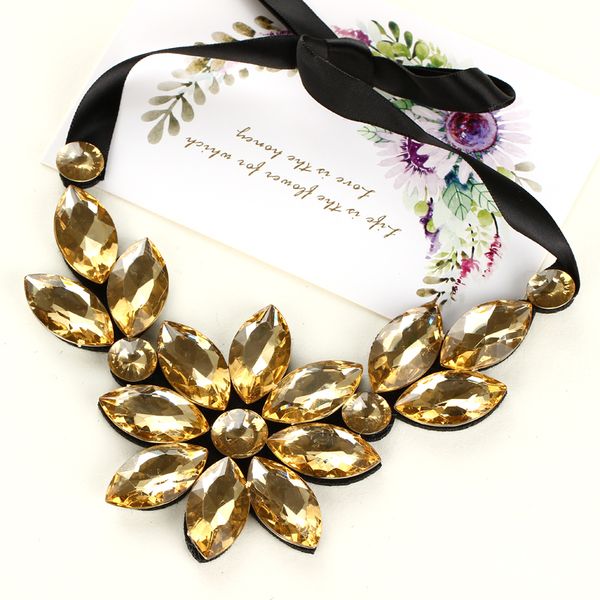 

minhin crystal maxi necklace black ribbon flower pendant false collars women luxury clothing accessory bib chokers necklace, Silver