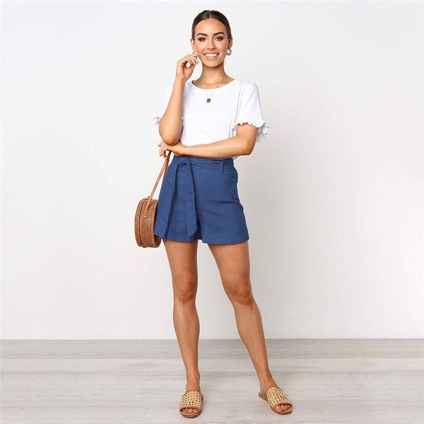 

повседневный сплошные цвета высокой талией свободные брюки с лентой лето женщины дизайнерская одежда мода женские шорты, White;black