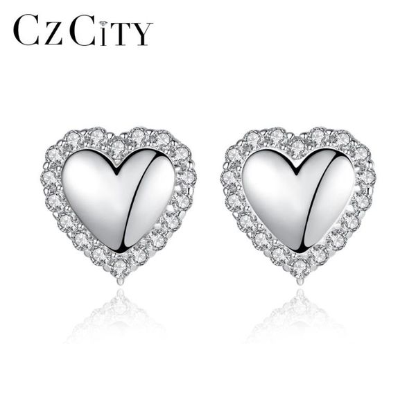 

czcity подлинная стерлингового серебра 925 sweet heart серьги стержня для женщин petite кубический циркон обернутый серьги серебро 925 ювели, Golden;silver