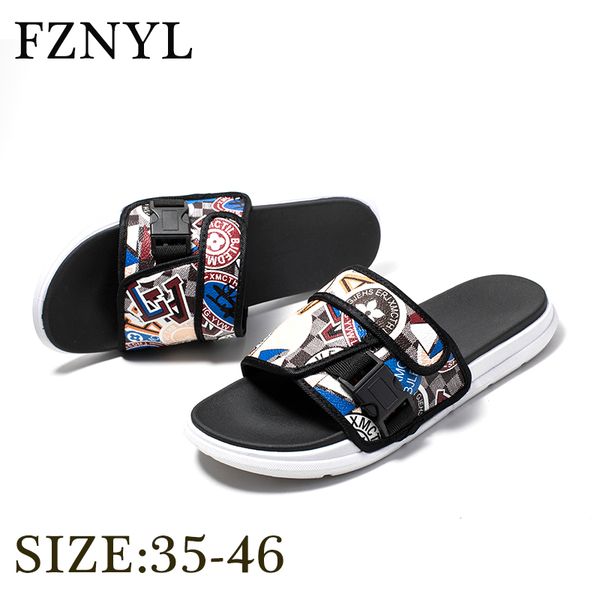

fznyl classical slippers men summer fashion outdoor beach flip flops sandals non-slip indoor slides male casual shoes 35-46, Black
