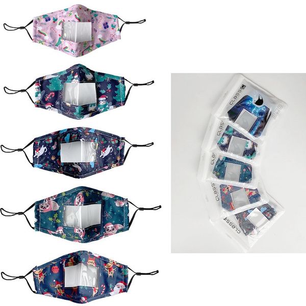

individual packing christmas halloween masks bandana cartoon facemask with visible window lip reading mouth cover adults clear shield d92402, Blue