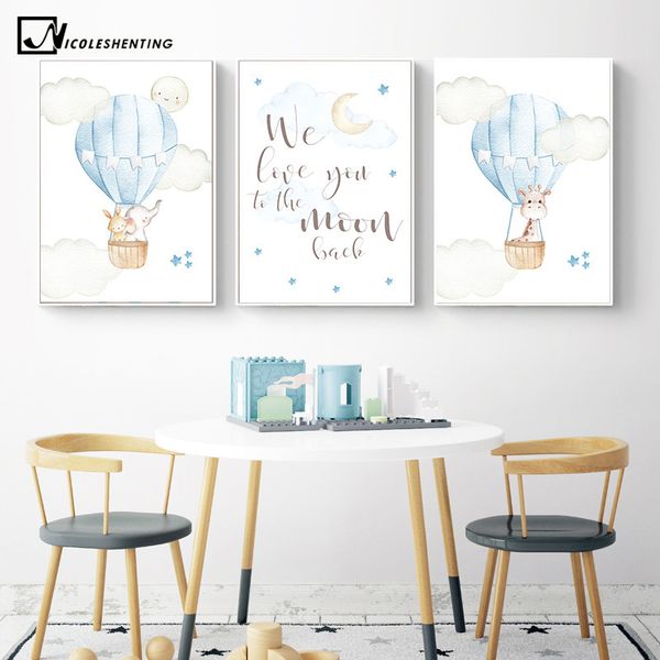 

child poster blue balloon animal giraffe wall art canvas nursery quotes print nordic kid bedroom decoration picture painting