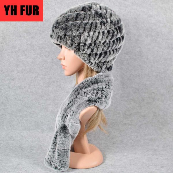 

beanie/skull caps outdoor 2 pieces sets knit real rex fur hat scarf lady cap scarves natural ring shawl hats, Blue;gray