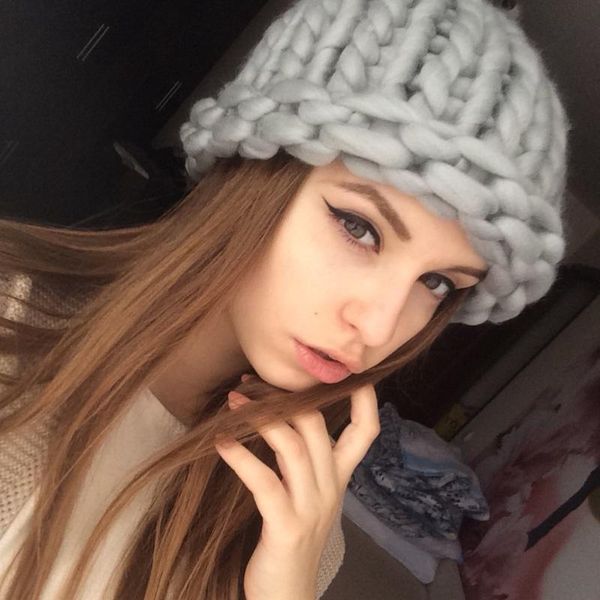 

women winter warm hat handmade knitted coarse lines cable hats knit cap beanie crochet caps women accessories, Blue;gray