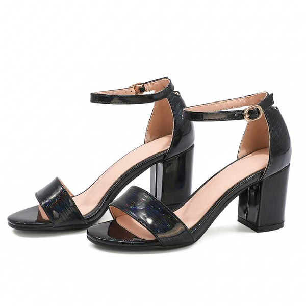 

shoes women sandals 2020 women shoes block heels colorful laser fabric buckle party sandalias classic new sandals, Black